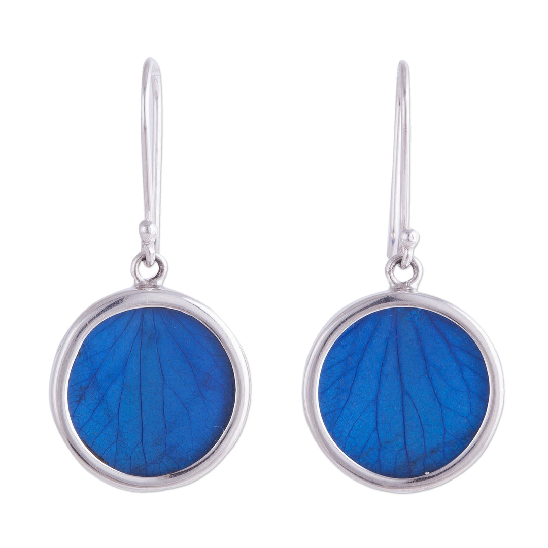 Sterling Silver and Natural Leaf Earrings in Blue from Peru - Blue Eden