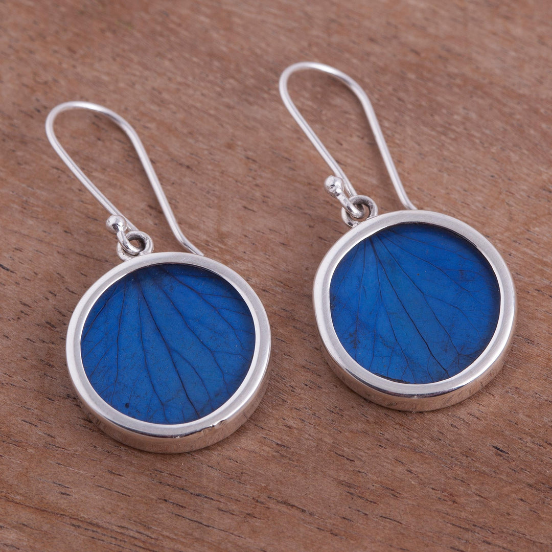 Sterling Silver and Natural Leaf Earrings in Blue from Peru - Blue Eden