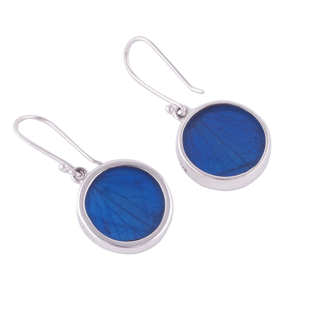 Sterling Silver and Natural Leaf Earrings in Blue from Peru - Blue Eden