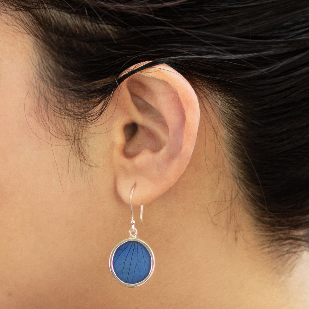 Sterling Silver and Natural Leaf Earrings in Blue from Peru - Blue Eden