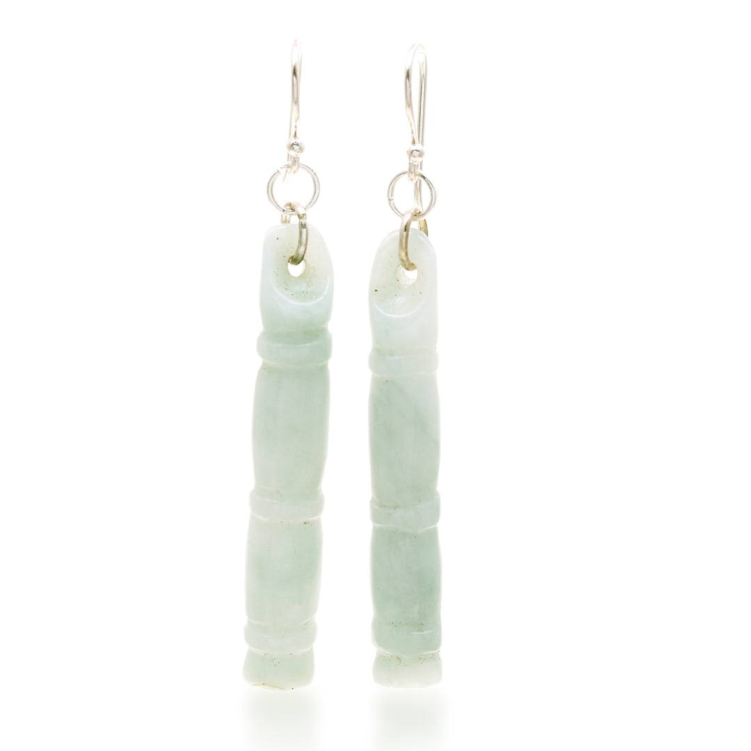 Thai Artisan Pale Green Jade Bamboo Dangle Earrings - Enlightenment