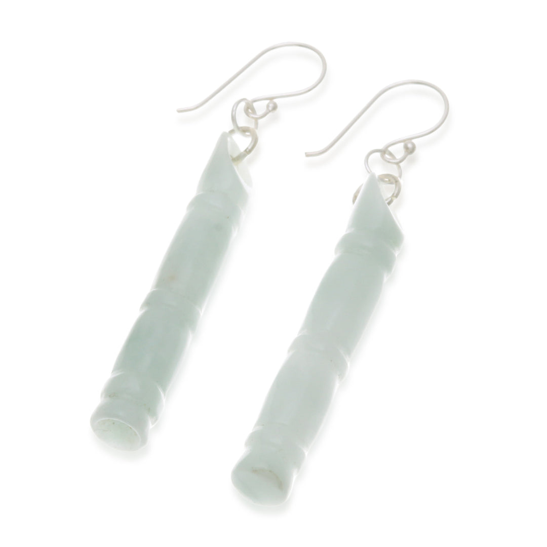 Thai Artisan Pale Green Jade Bamboo Dangle Earrings - Enlightenment
