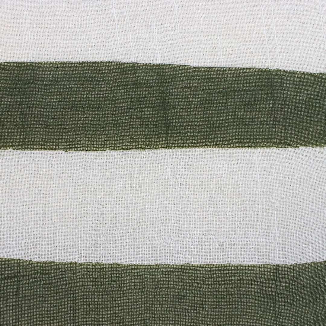 Handwoven Striped Cotton Shawl in Olive from Thailand - Cool Stripes in Olive