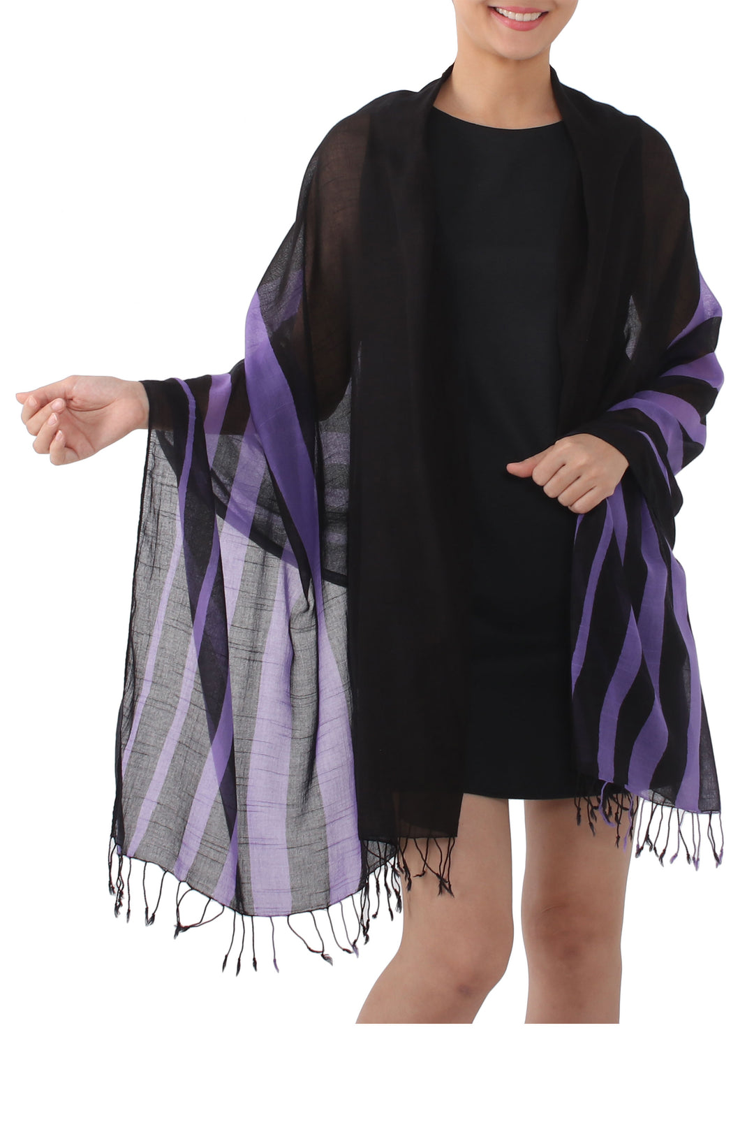 Handwoven Striped Cotton Shawl in Violet from Thailand - Cool Stripes in Violet