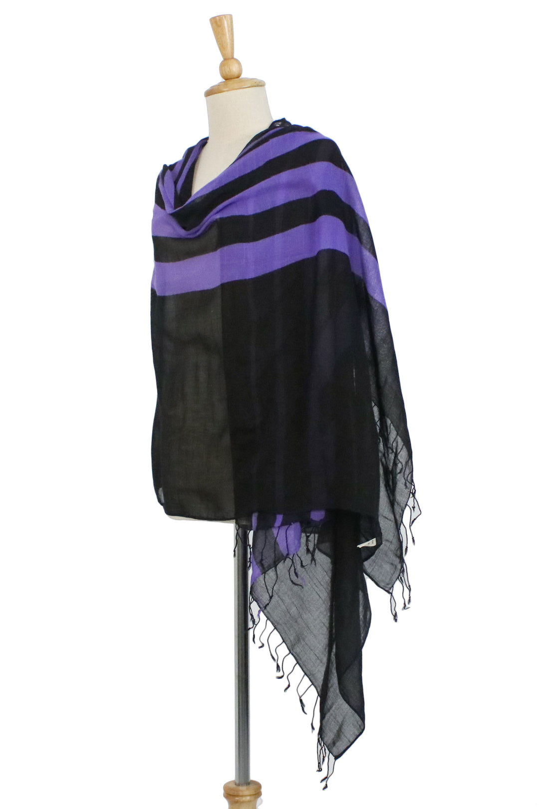 Handwoven Striped Cotton Shawl in Violet from Thailand - Cool Stripes in Violet