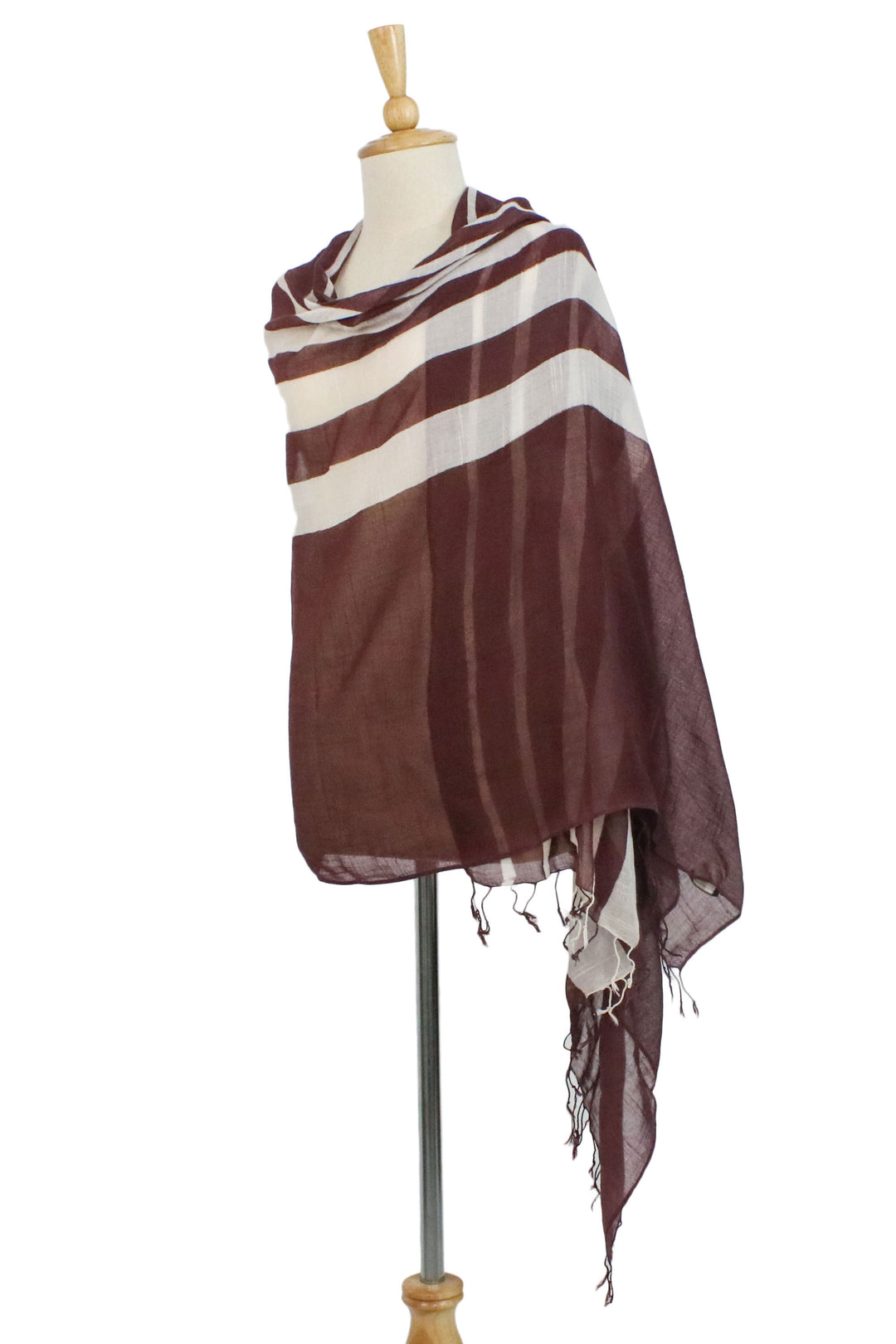 Handwoven Striped Cotton Shawl in Maroon from Thailand - Cool Stripes in Maroon