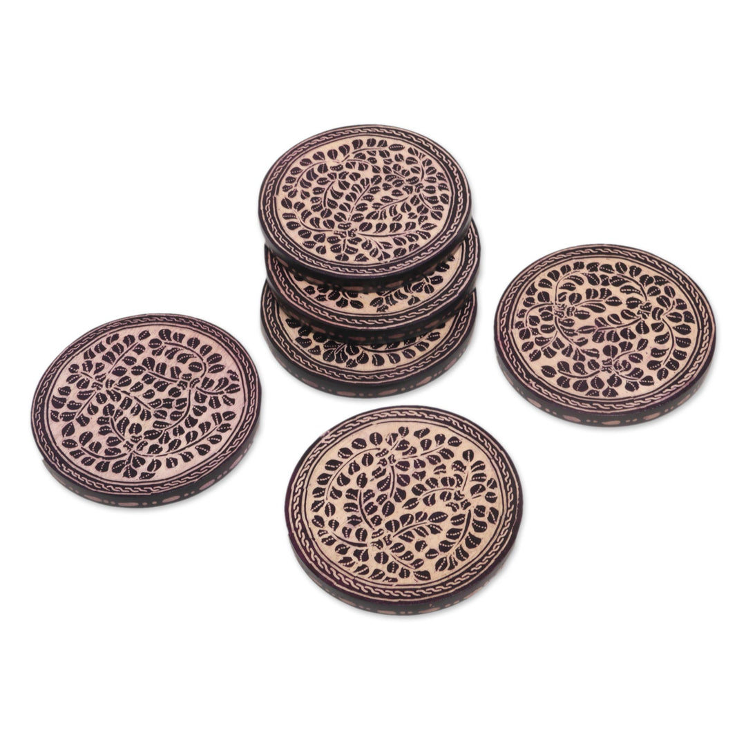 Indonesian Cream and Black Wood Batik Coasters (Set of 6) - Paddy Harvest