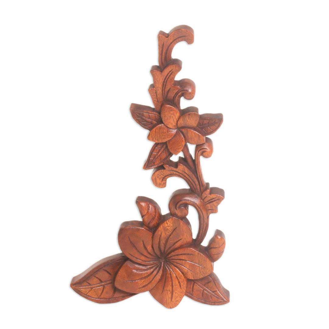 Hand Carved Suar Wood Relief Panel of Frangipani - Touch of Jepun