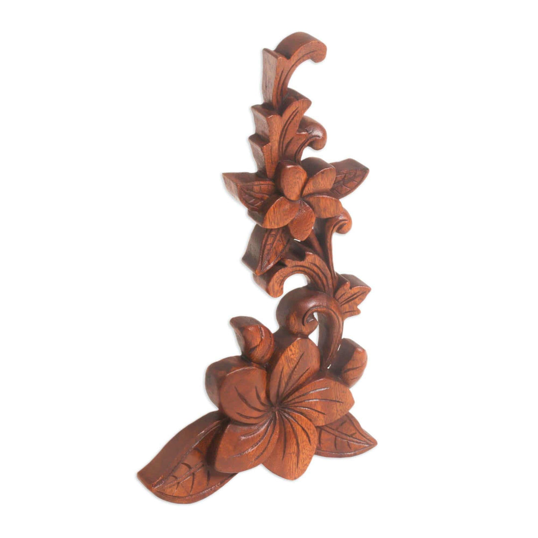 Hand Carved Suar Wood Relief Panel of Frangipani - Touch of Jepun