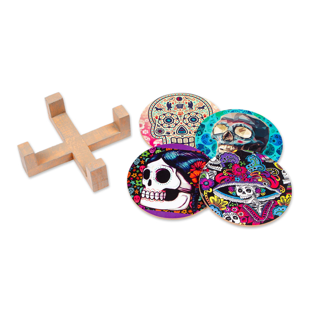 Day of the Dead Decoupage Coasters and Stand (Set of 4) - Festival of the Dead