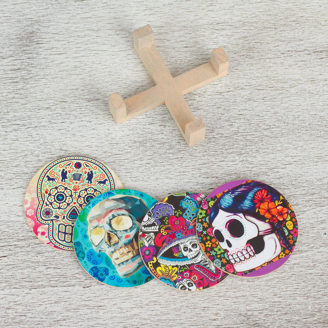 Day of the Dead Decoupage Coasters and Stand (Set of 4) - Festival of the Dead
