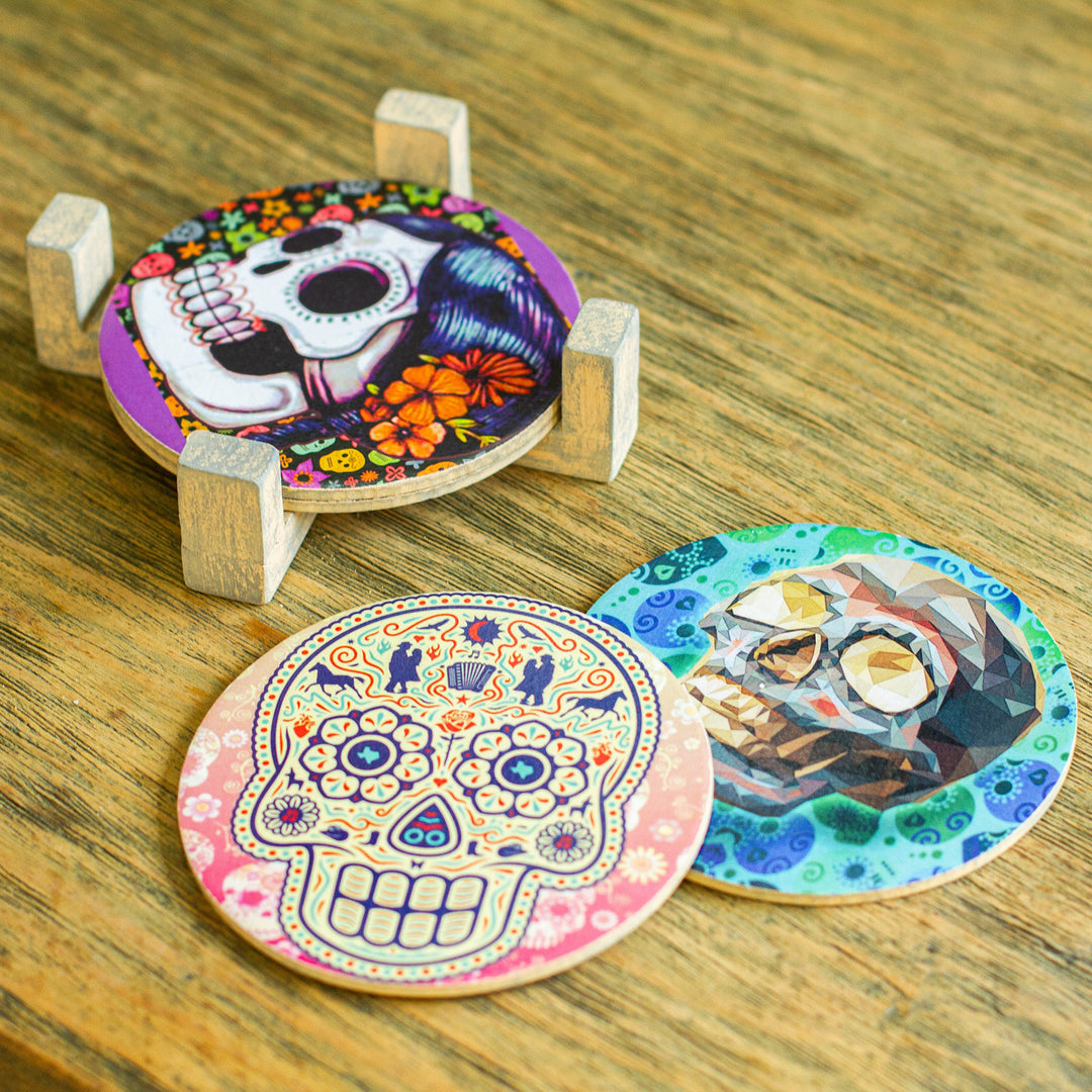 Day of the Dead Decoupage Coasters and Stand (Set of 4) - Festival of the Dead