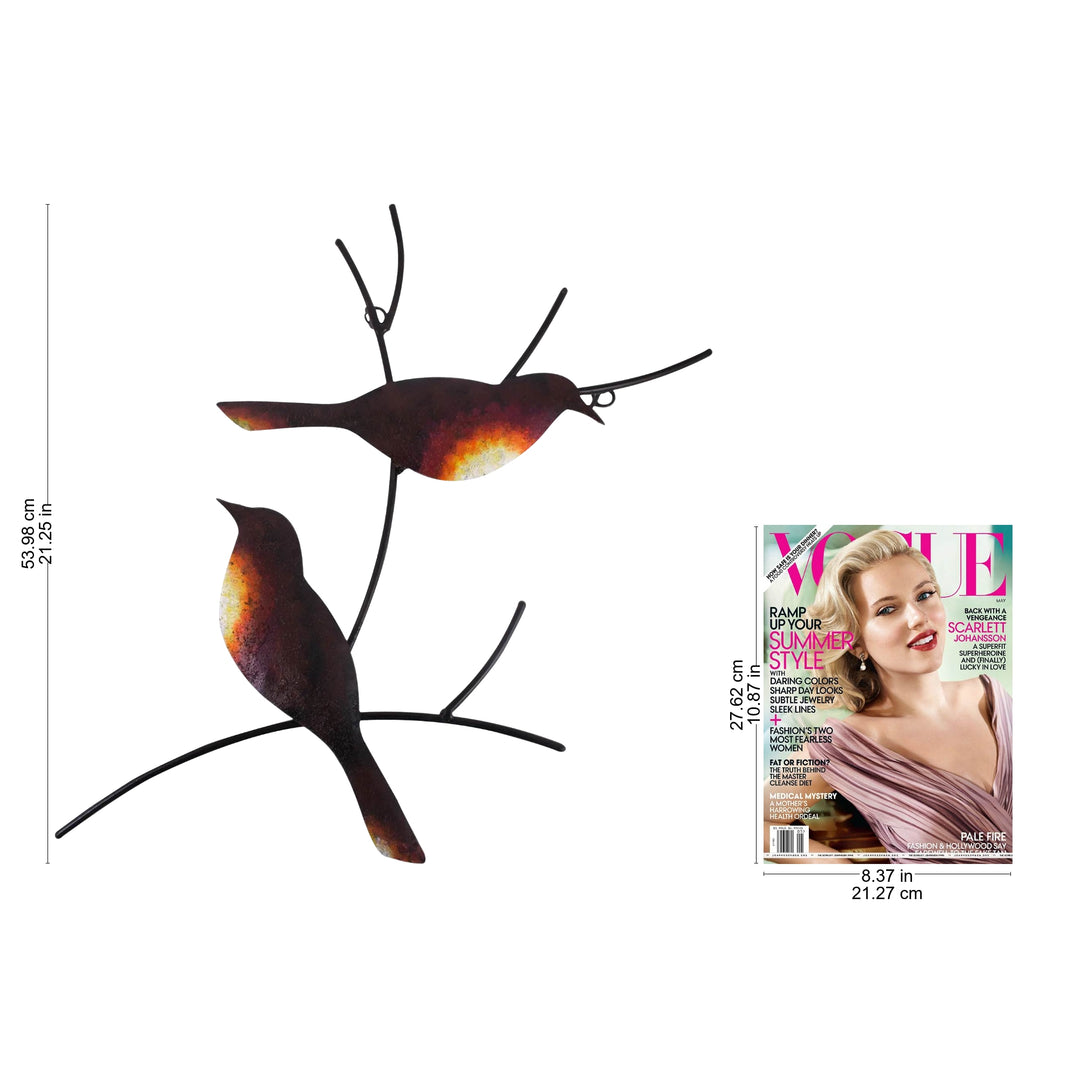 Handmade Metal Wall Art of Birds on Branches - Pair of Sparrows
