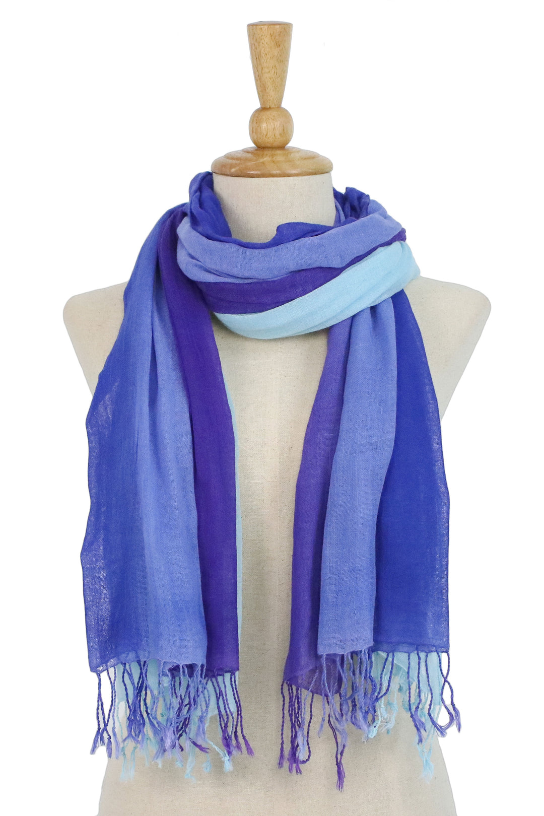 Striped Cotton Wrap Scarves in Blue from Thailand (Pair) - Seaside Breeze