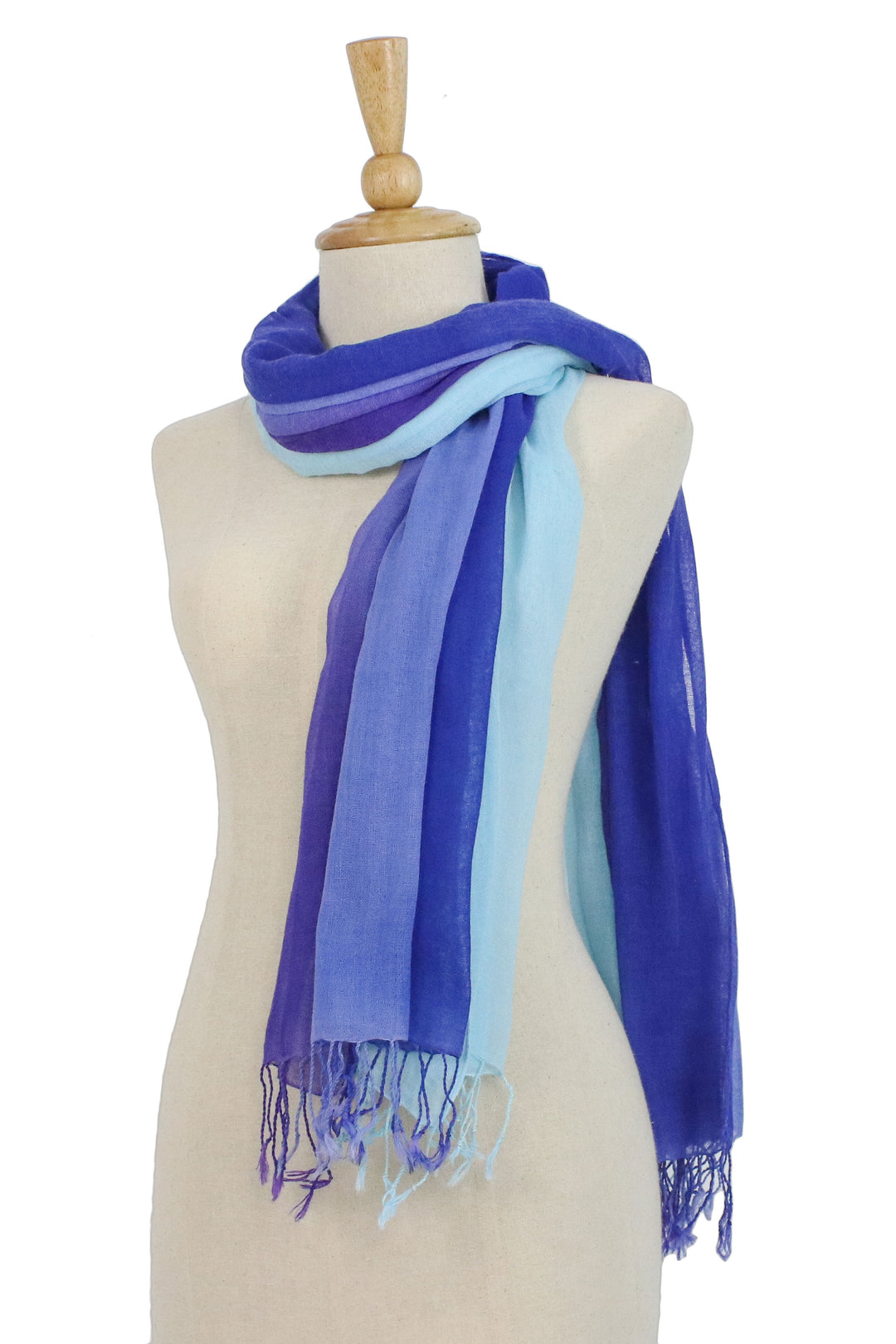 Striped Cotton Wrap Scarves in Blue from Thailand (Pair) - Seaside Breeze