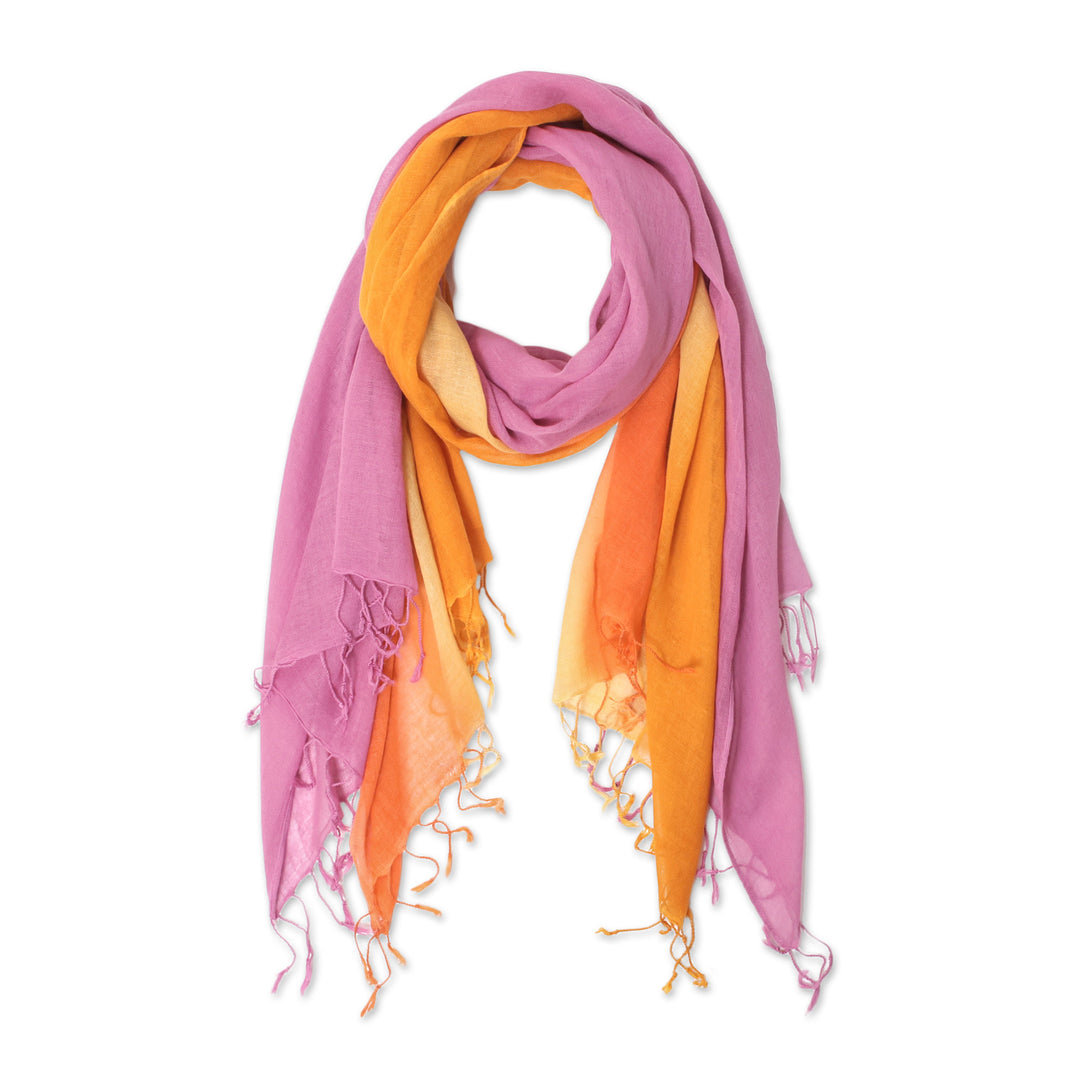 Handwoven Bright Striped Cotton Wrap Scarves (Pair) - Sunrise Breeze