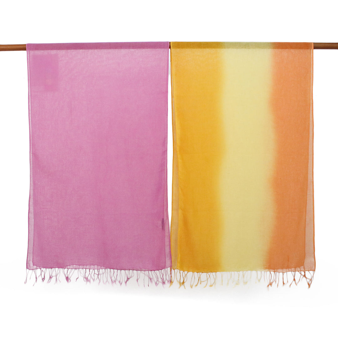 Handwoven Bright Striped Cotton Wrap Scarves (Pair) - Sunrise Breeze