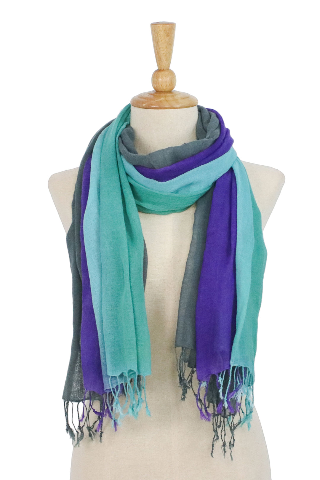 Fringed Striped Cotton Wrap Scarves from Thailand (Pair) - Meadow Breeze