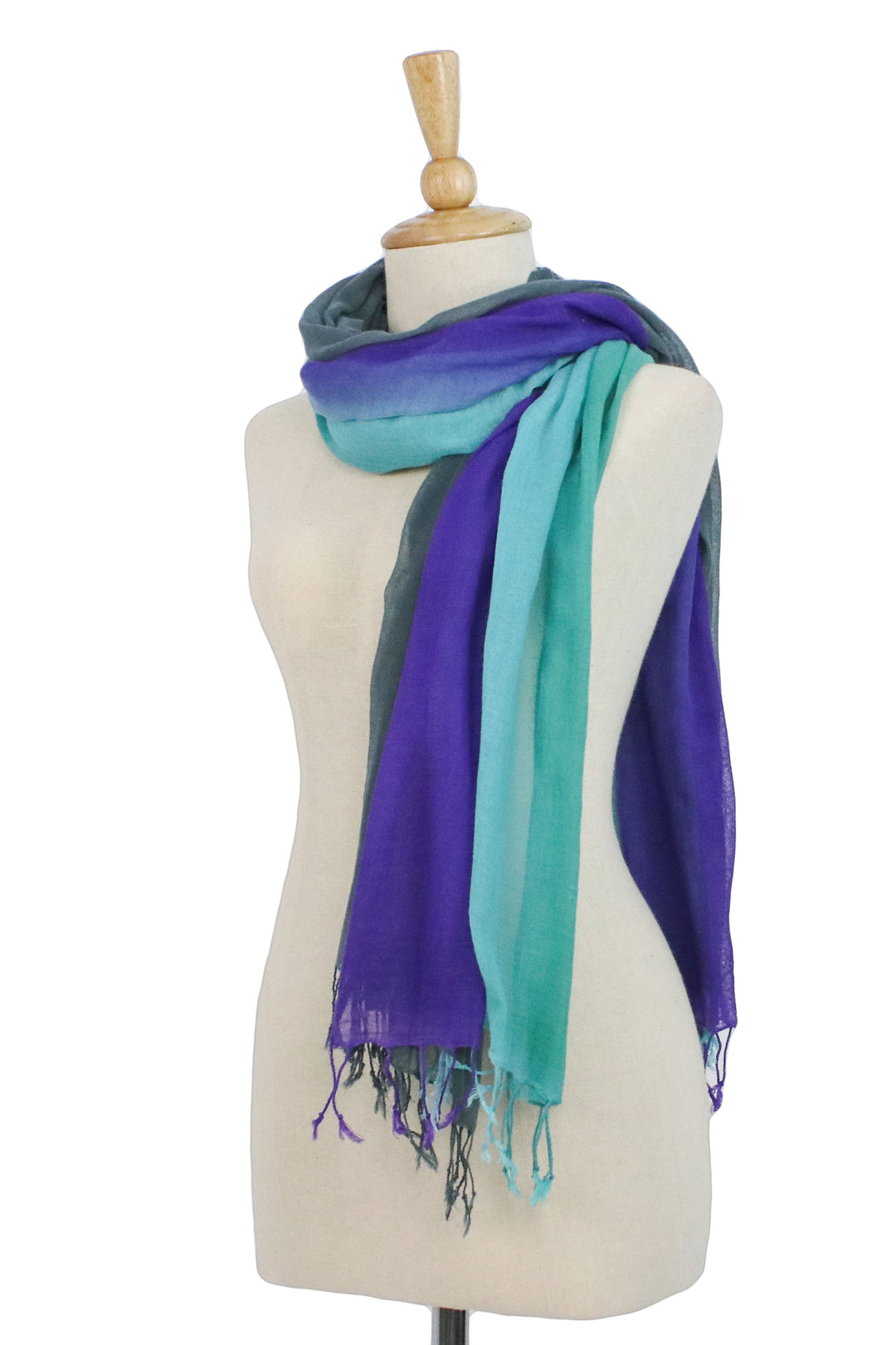 Fringed Striped Cotton Wrap Scarves from Thailand (Pair) - Meadow Breeze