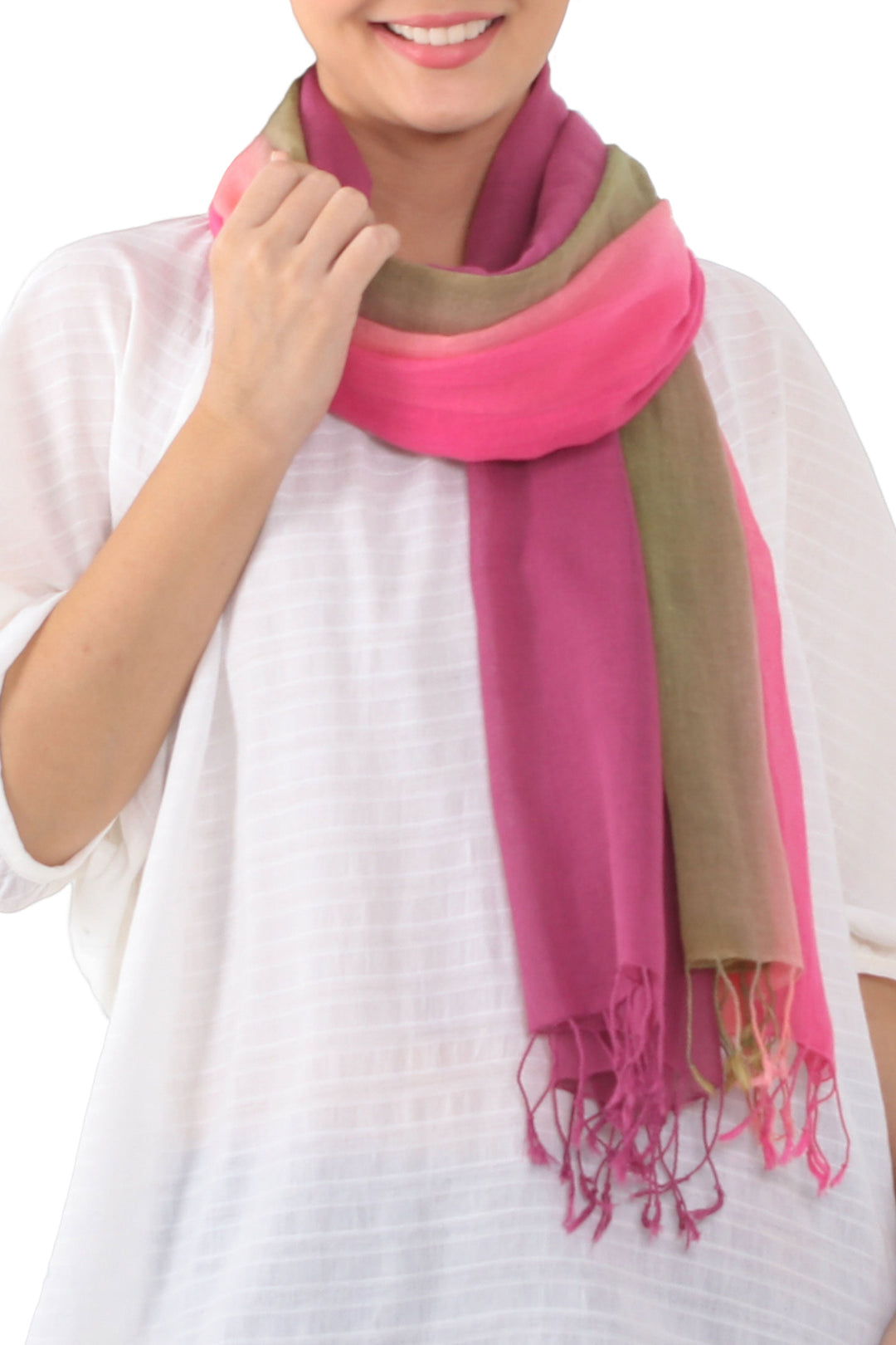 Cotton Scarves in Pink and Green from Thailand (Pair) - Grove Breeze