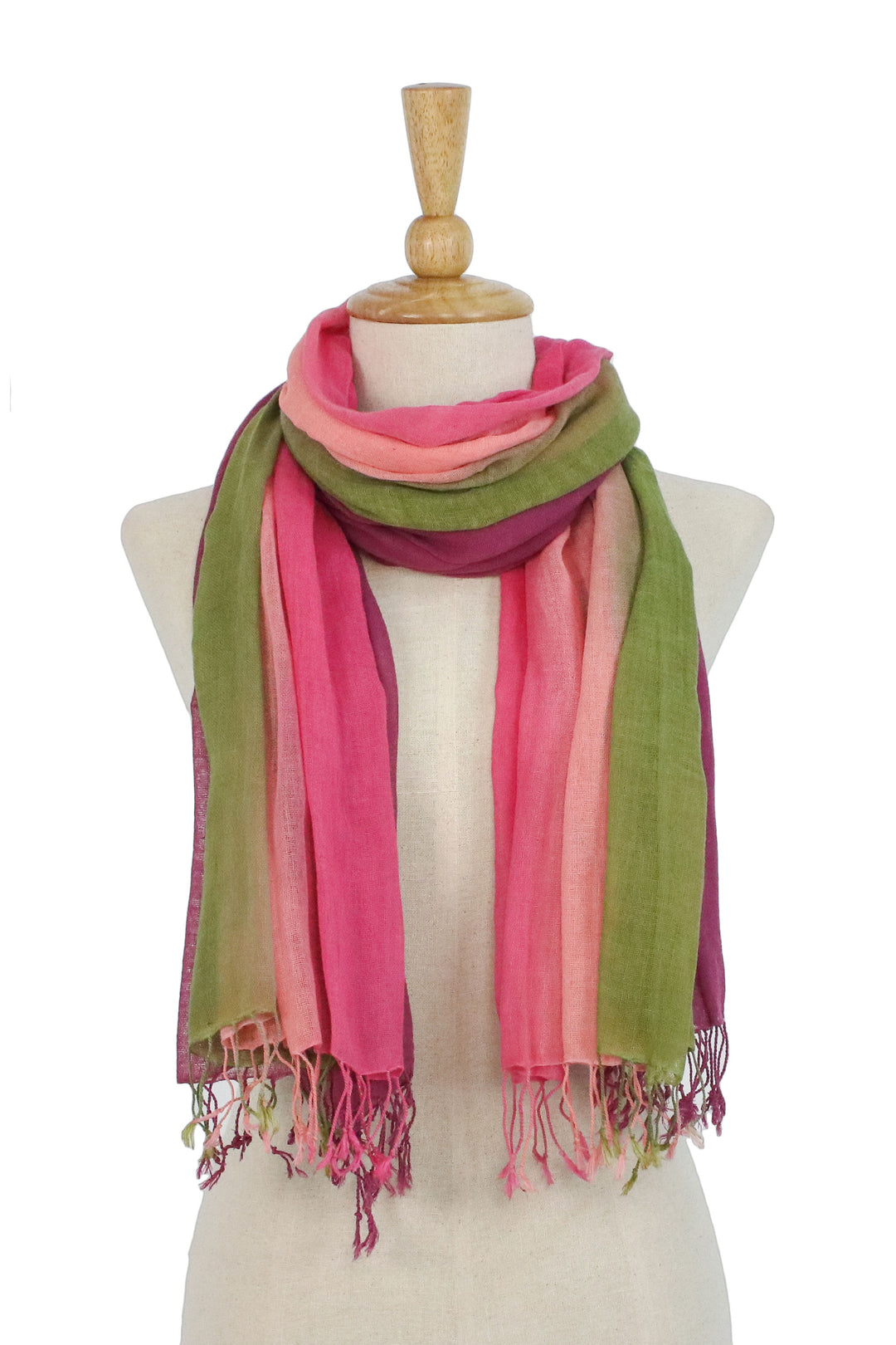 Cotton Scarves in Pink and Green from Thailand (Pair) - Grove Breeze