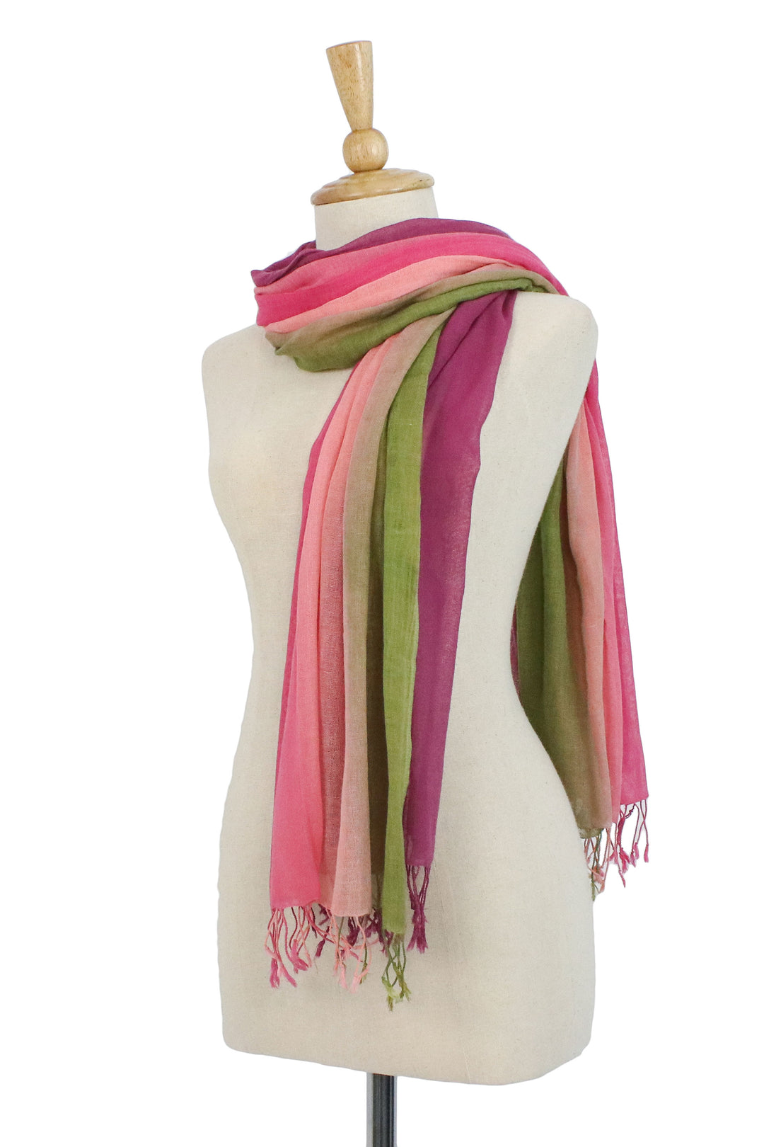 Cotton Scarves in Pink and Green from Thailand (Pair) - Grove Breeze