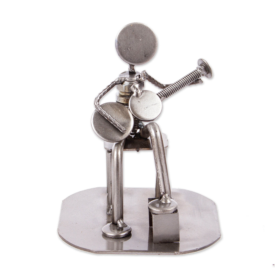 Rustic Auto Part Eco-Friendly Sculpture of a Guitarist - Rustic Guitar Serenade