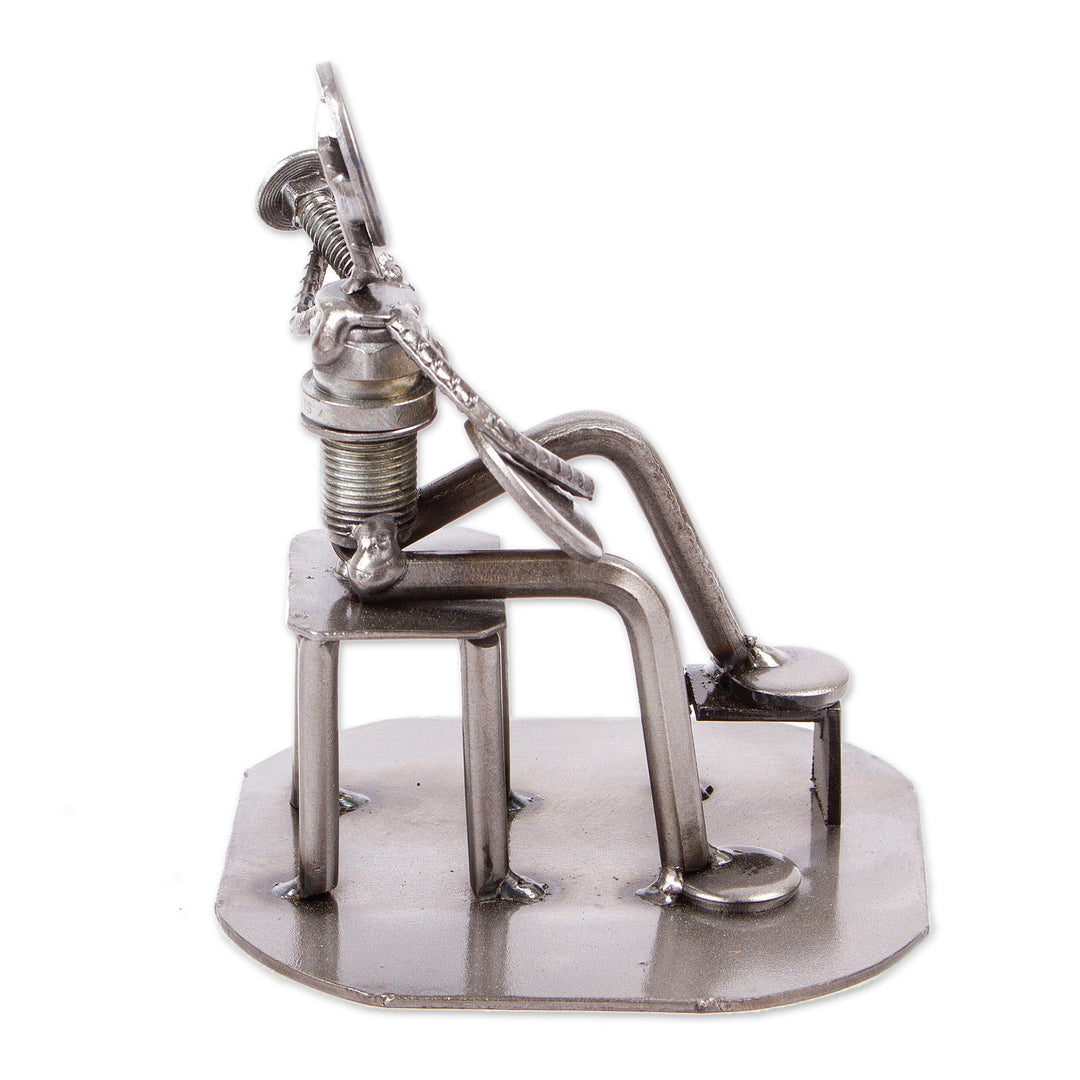 Rustic Auto Part Eco-Friendly Sculpture of a Guitarist - Rustic Guitar Serenade