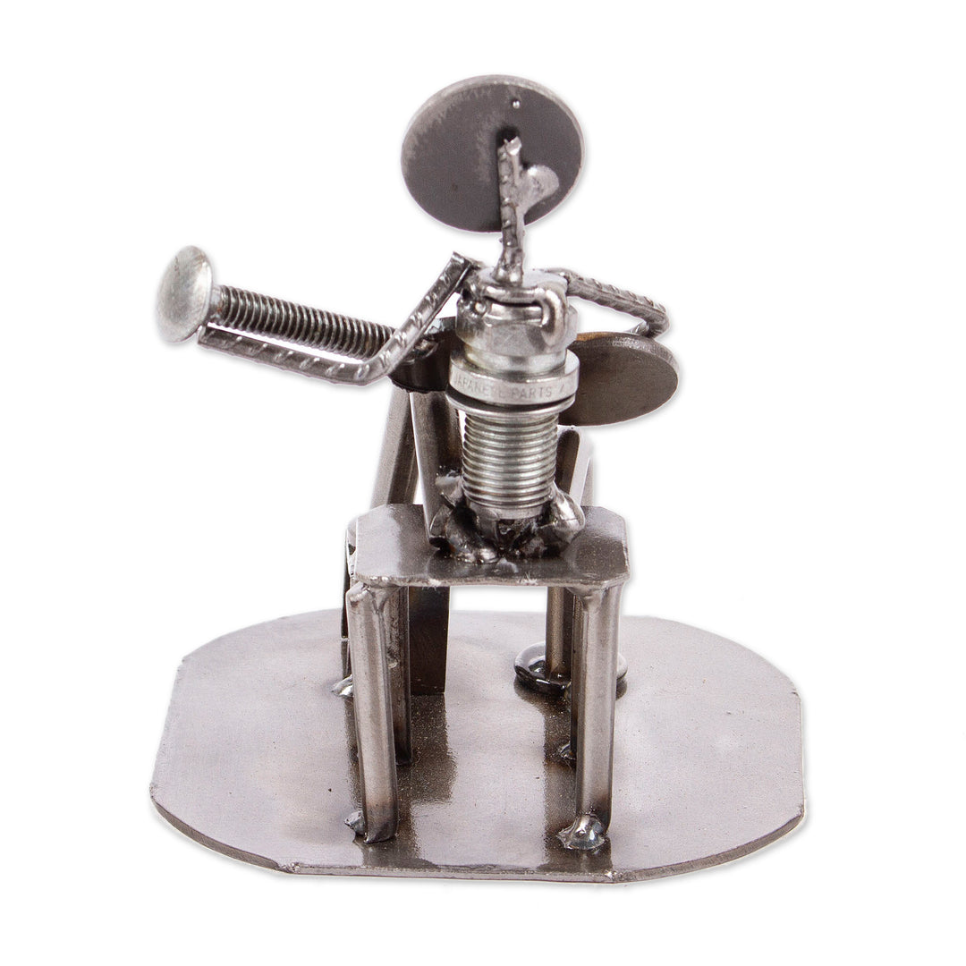 Rustic Auto Part Eco-Friendly Sculpture of a Guitarist - Rustic Guitar Serenade