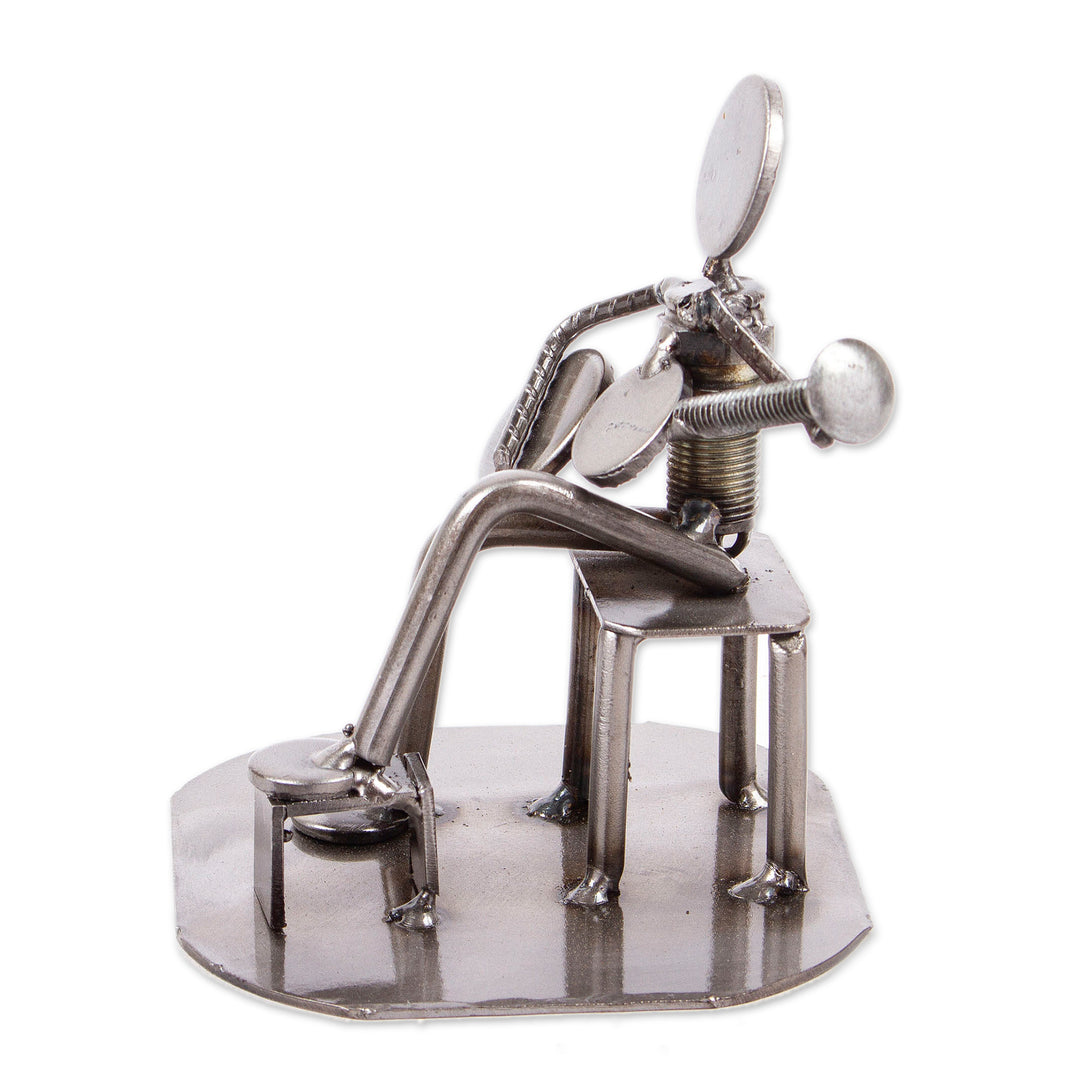 Rustic Auto Part Eco-Friendly Sculpture of a Guitarist - Rustic Guitar Serenade