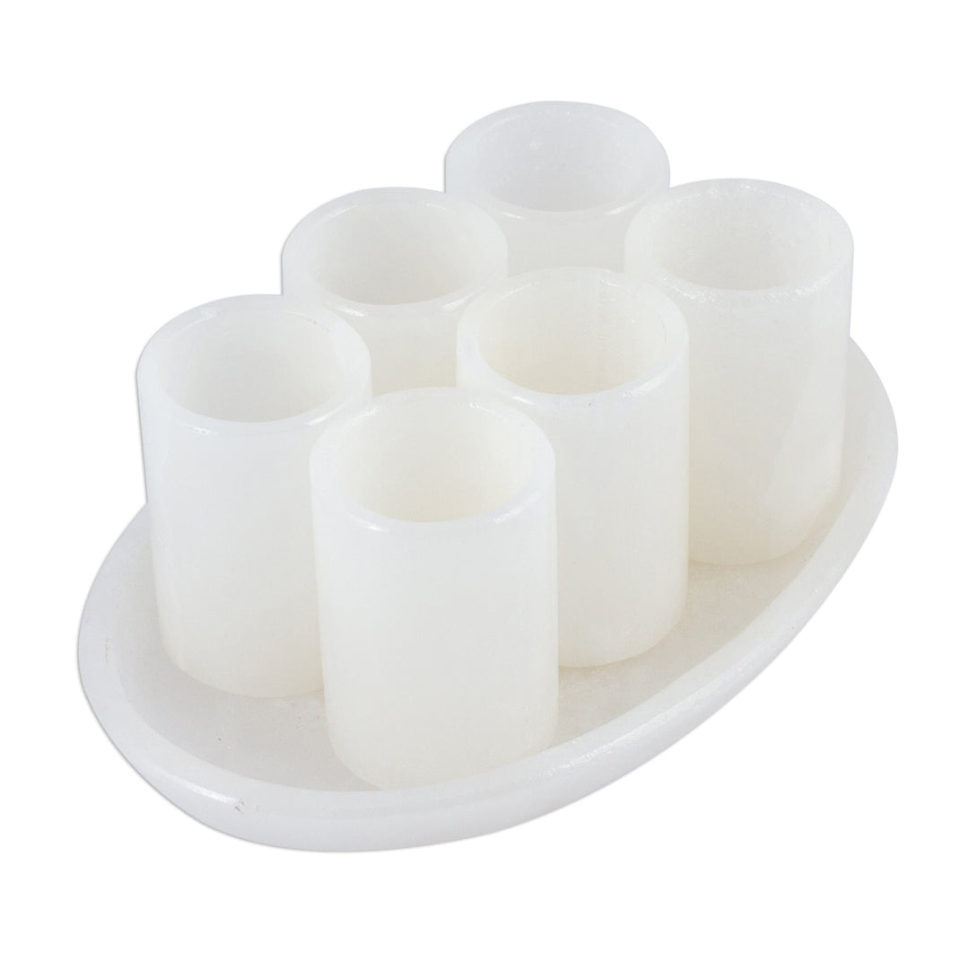 Set of 6 Onyx Shot Glasses with Tray from Mexico - Elegant Party