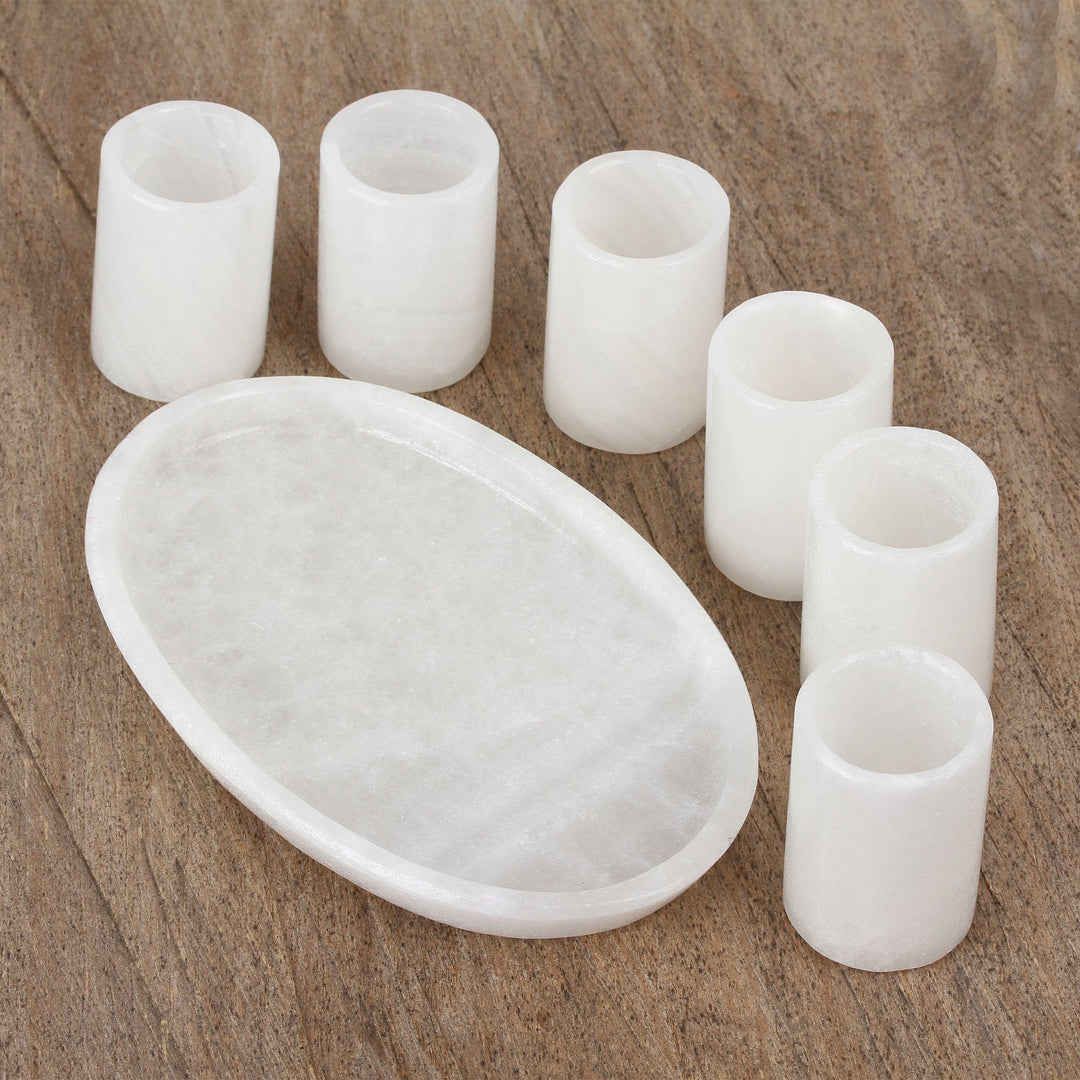 6 white onyx shops shot glasses