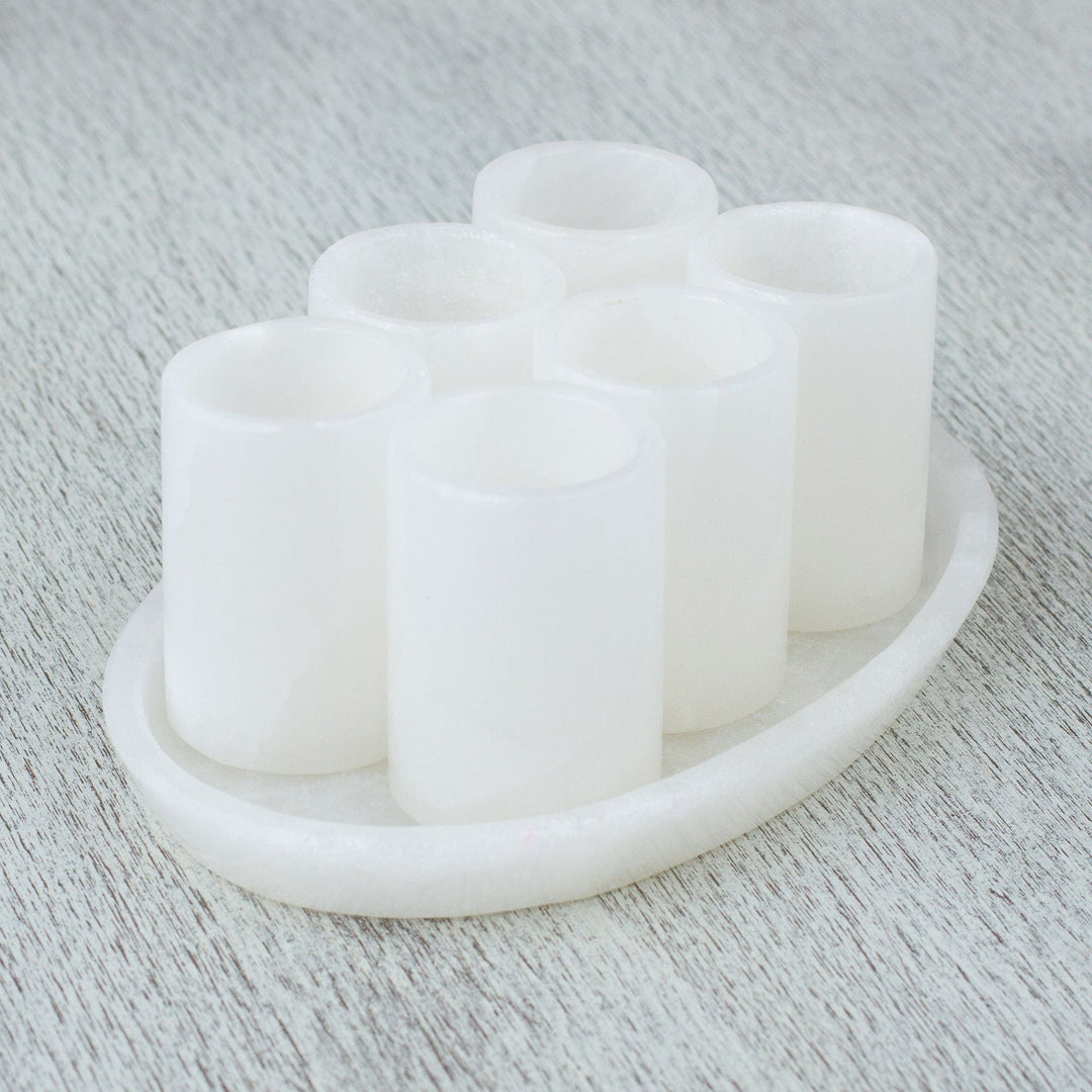 Set of 6 Onyx Shot Glasses with Tray from Mexico - Elegant Party