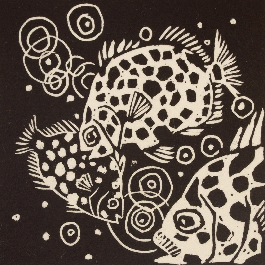 Mexico Sea Life 4-Inch Signed Linoleum Block Print - Fish