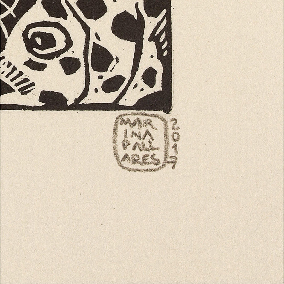 Mexico Sea Life 4-Inch Signed Linoleum Block Print - Fish