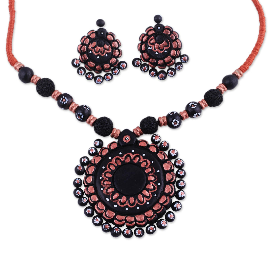 Handcrafted Floral Ceramic Jewelry Set from India - Sunflower Majesty