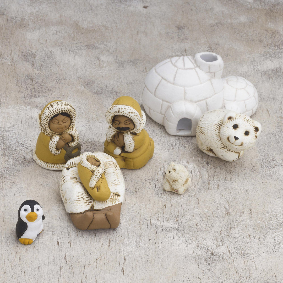 8-Piece Hand-Painted Inuit-Themed Ceramic Nativity Scene - Inuit Family