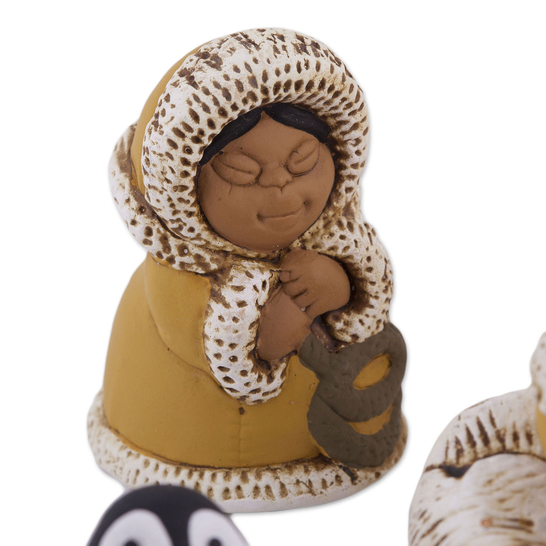 8-Piece Hand-Painted Inuit-Themed Ceramic Nativity Scene - Inuit Family
