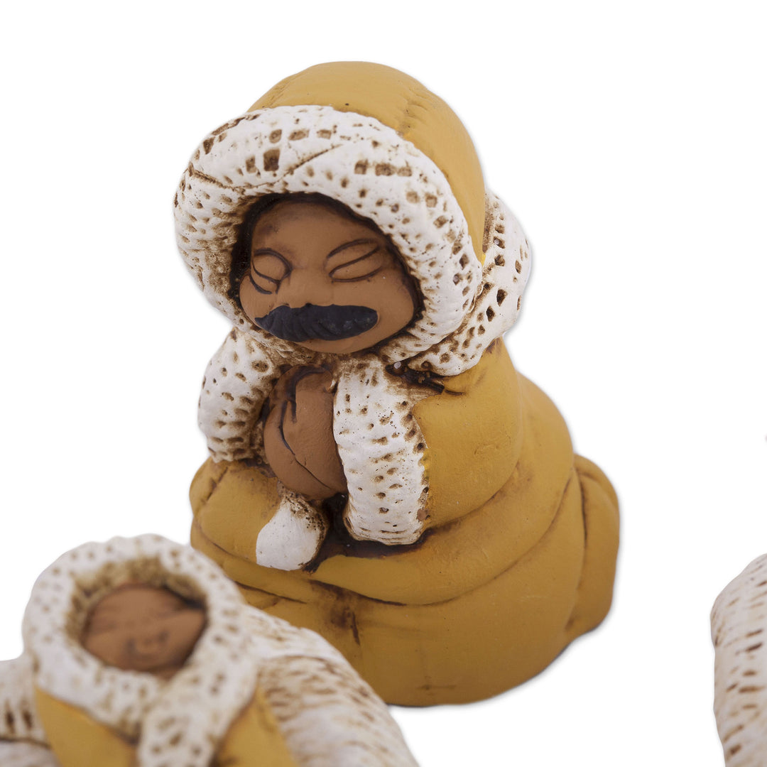 8-Piece Hand-Painted Inuit-Themed Ceramic Nativity Scene - Inuit Family