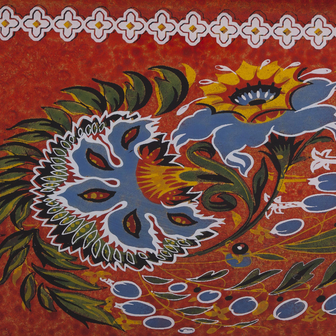 Red Floral Reverse-Painted Glass Tray from Peru - Garden Arrangement