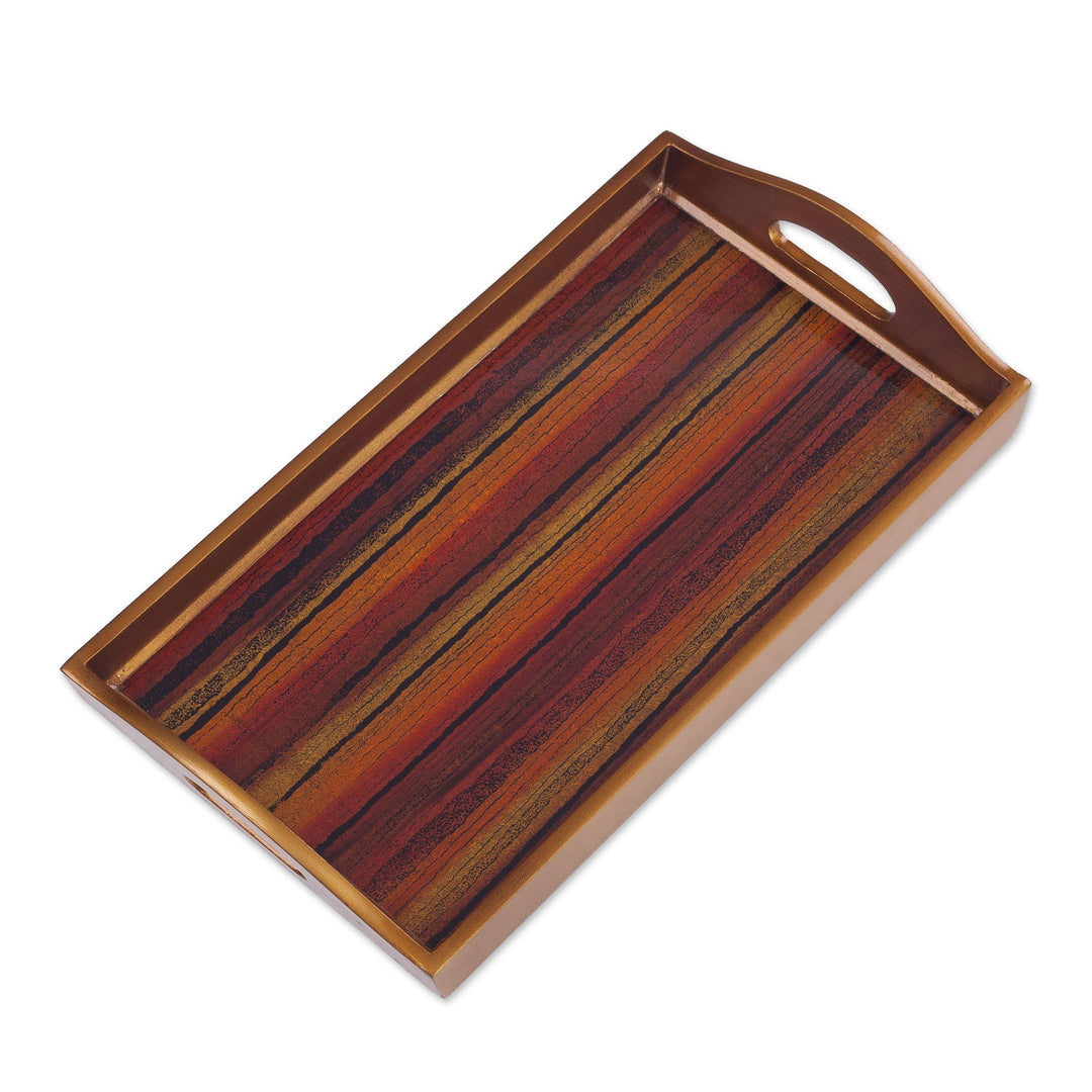 Striped Reverse Painted Glass Tray from Peru - Contemporary Stripes