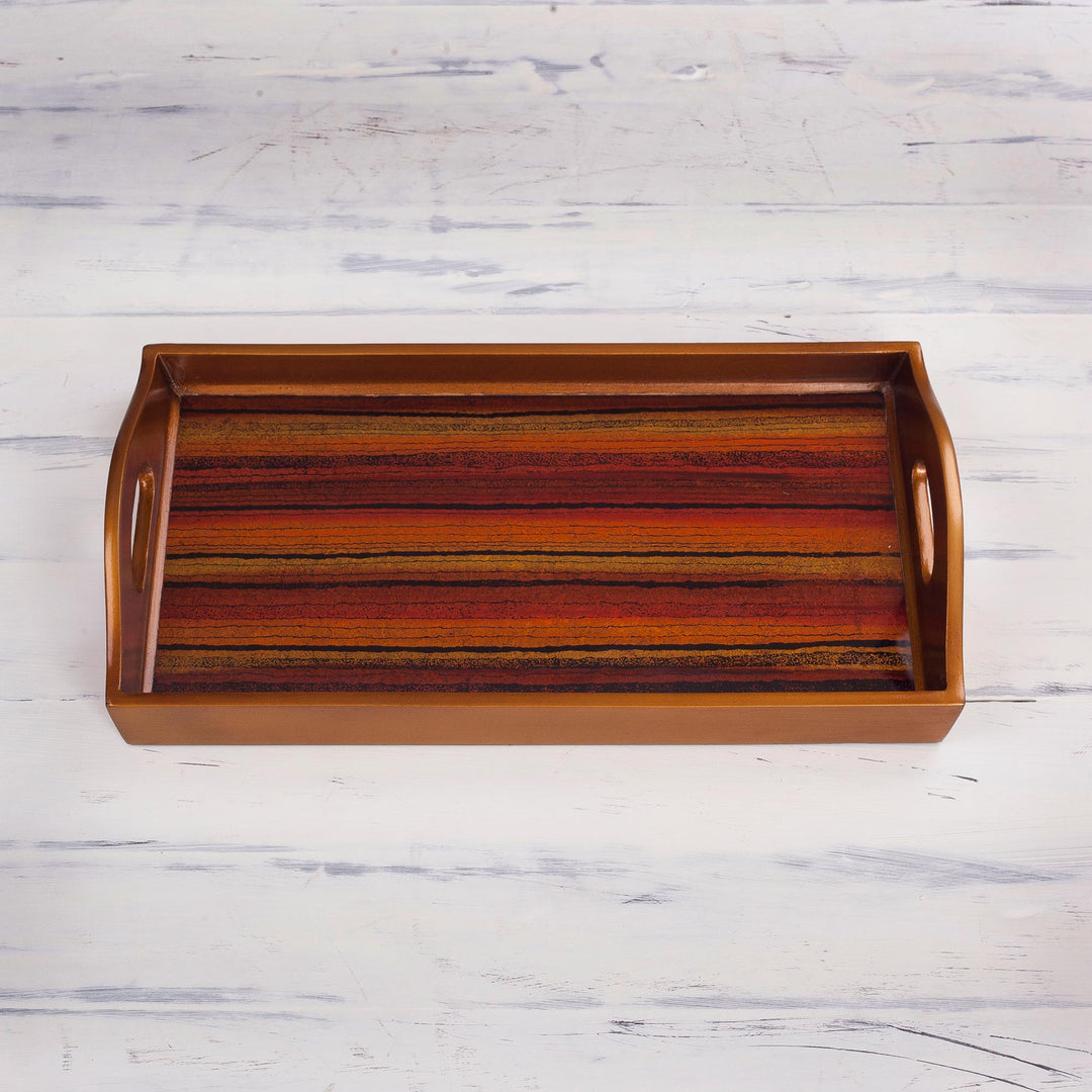 Striped Reverse Painted Glass Tray from Peru - Contemporary Stripes