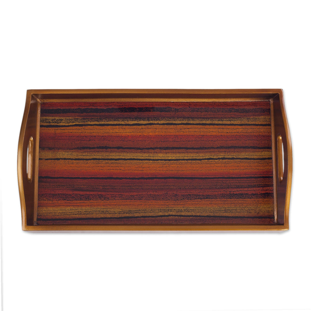 Striped Reverse Painted Glass Tray from Peru - Contemporary Stripes