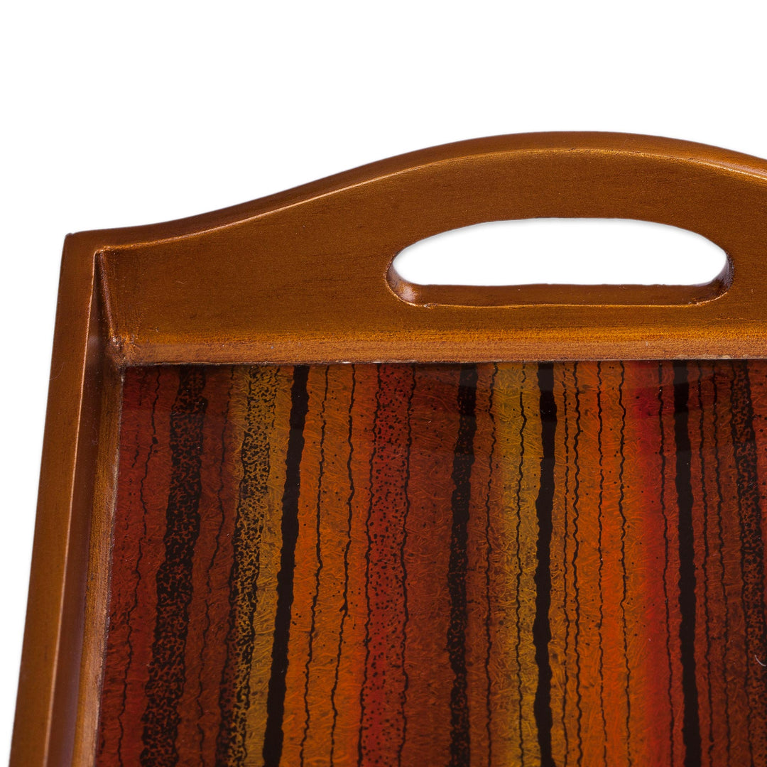 Striped Reverse Painted Glass Tray from Peru - Contemporary Stripes