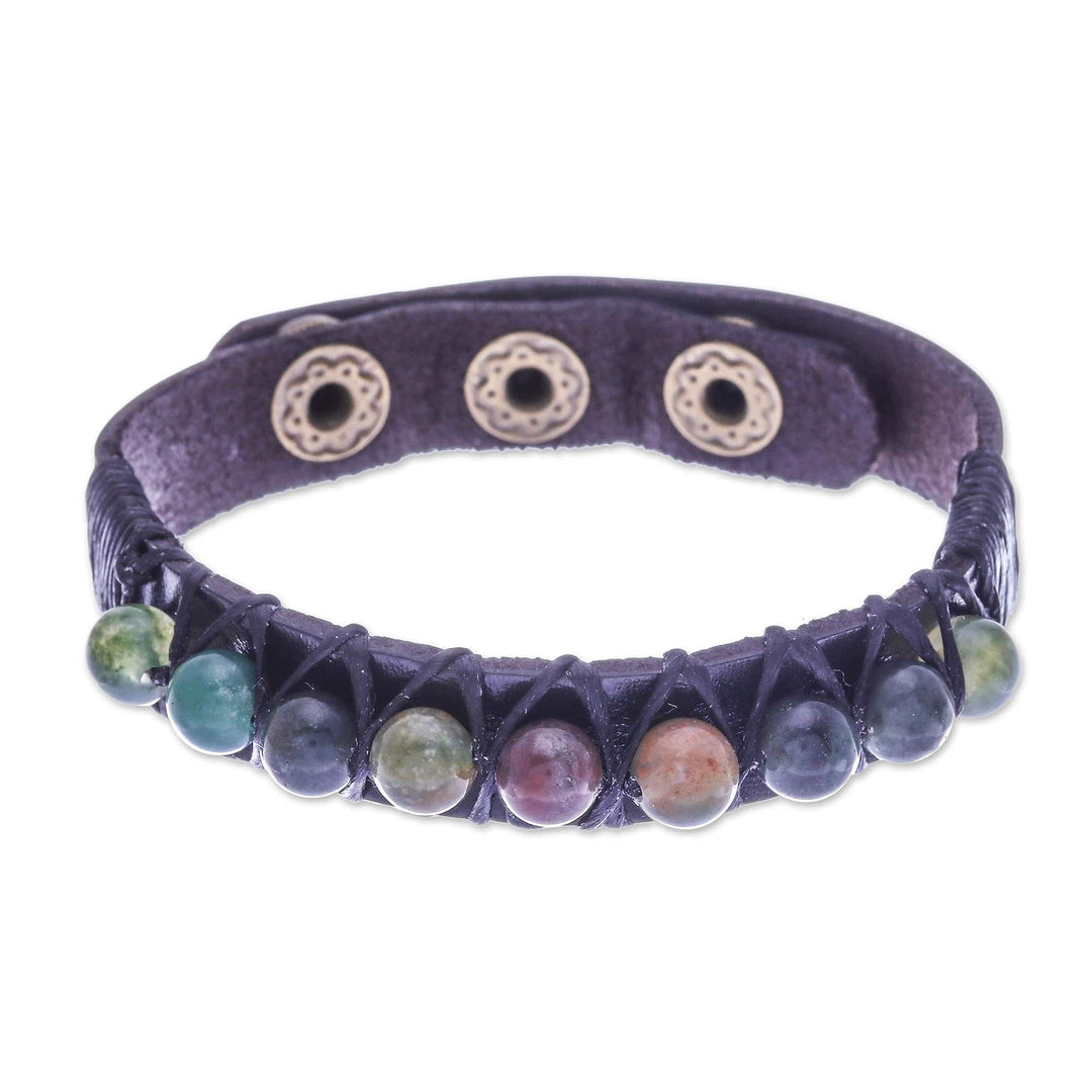Bohemian Leather and Agate Bead Wristband Bracelet - Rock Walk