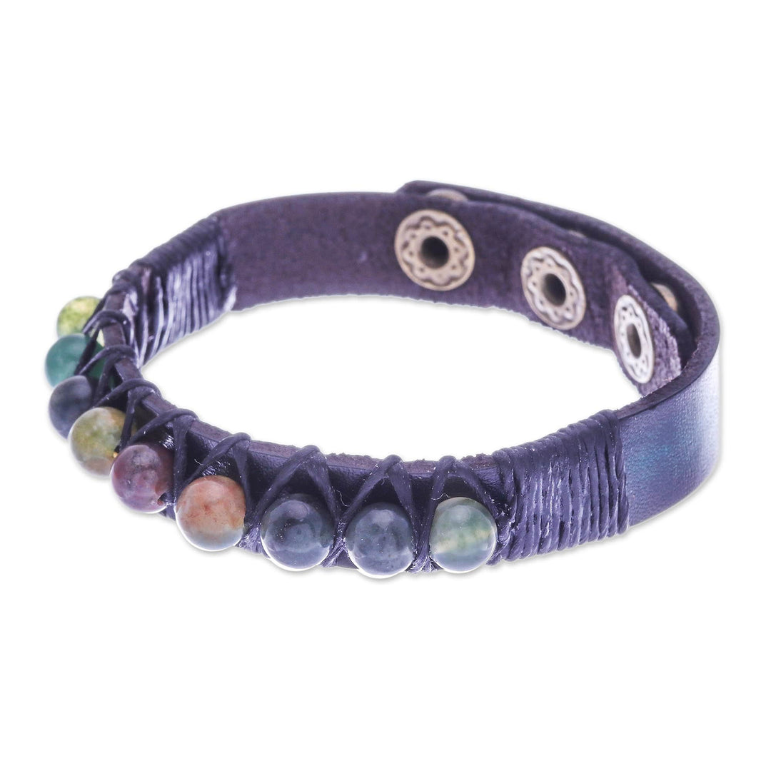 Bohemian Leather and Agate Bead Wristband Bracelet - Rock Walk