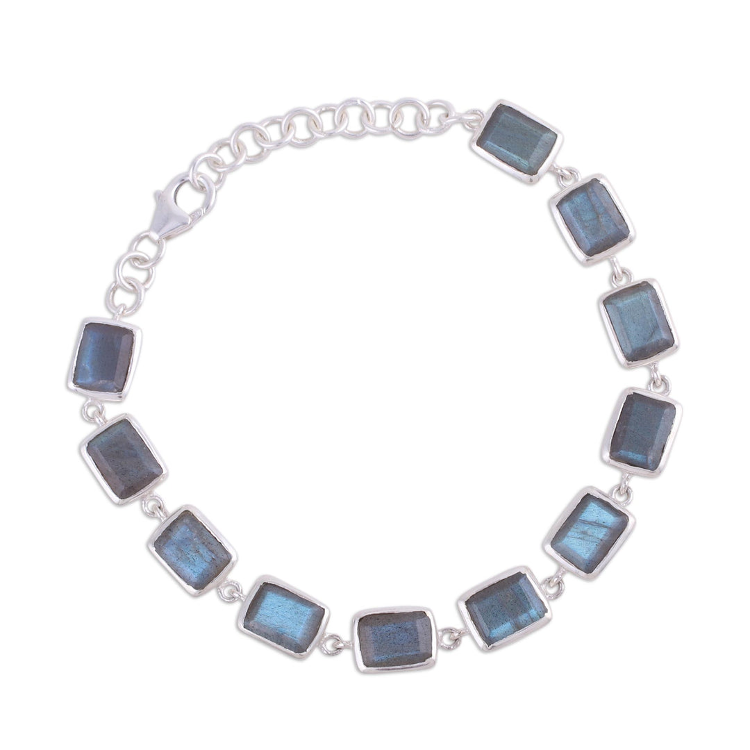 Labradorite and Sterling Silver Link Bracelet from India - Natural Rectangles