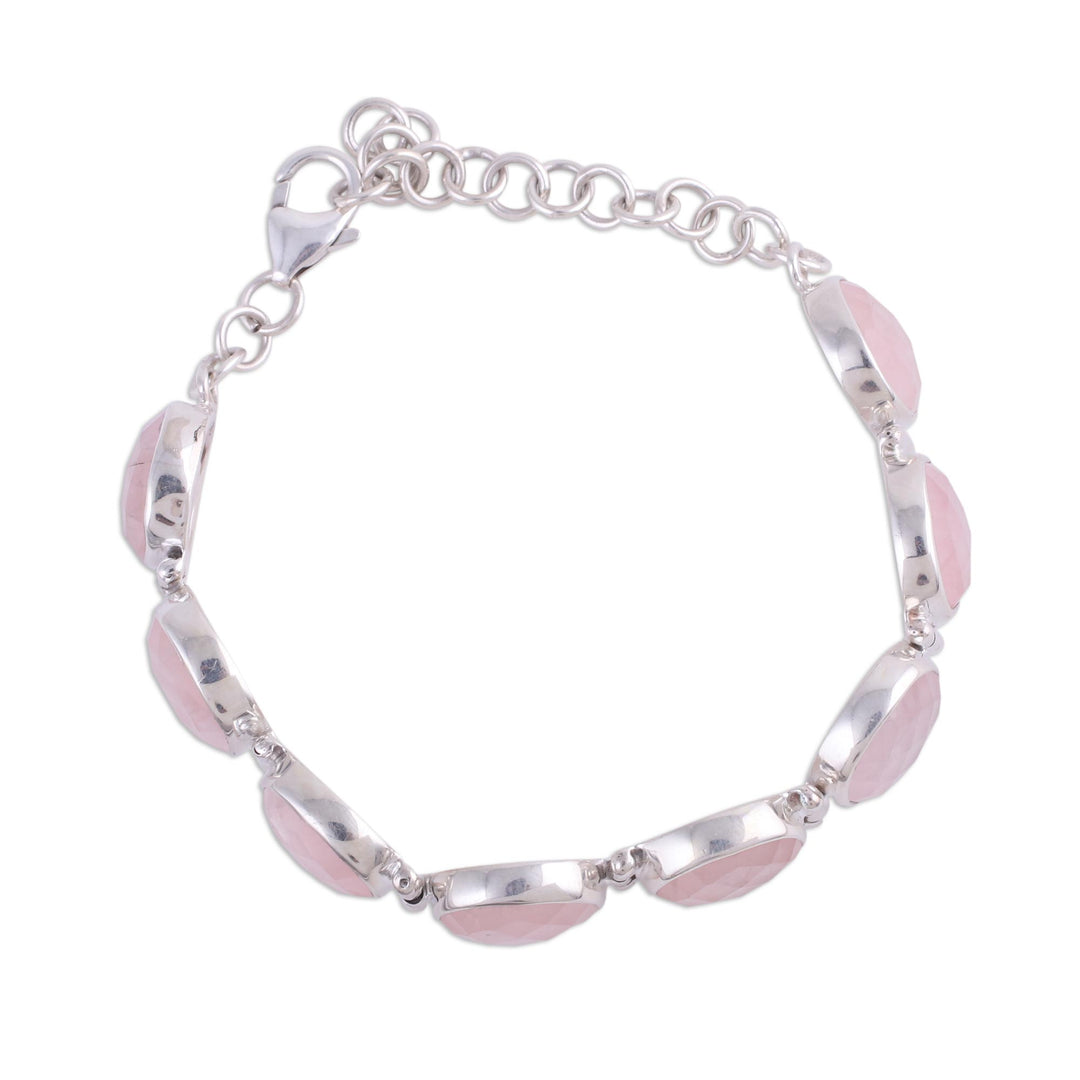 Rose Quartz and Sterling Silver Link Bracelet from India - Pink Allure