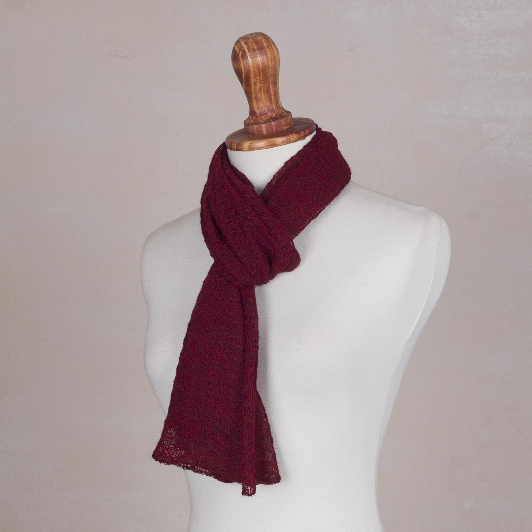 Textured 100% Baby Alpaca Wrap Scarf in Wine from Peru - Gossamer in Wine