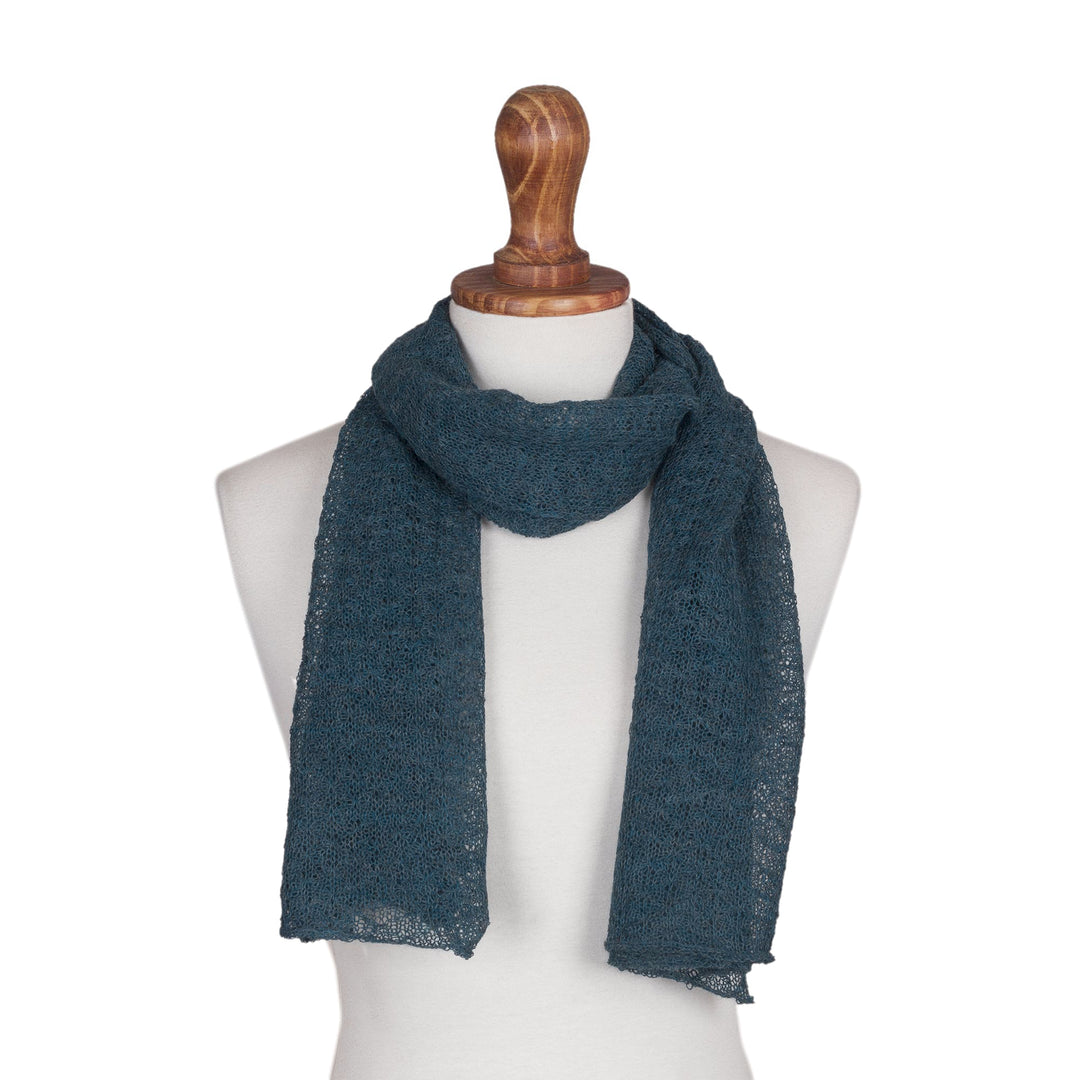Textured 100% Baby Alpaca Wrap Scarf in Teal from Peru - Teal Gossamer